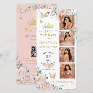 Roze bloemen Foto Booth Quinceanera QR code Save The Date