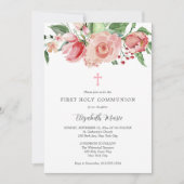 Roze Bloemen Foto Eerste Communie voor Meisjes Kaart (Voorkant)