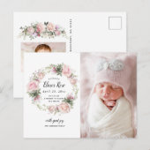 Roze Bloemen Foto Geboorteaankondiging Briefkaart (Voorkant / Achterkant)