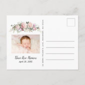 Roze Bloemen Foto Geboorteaankondiging Briefkaart (Achterkant)