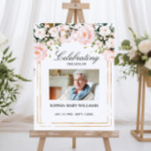 Roze Bloemen Foto Herdenking Funeral  Poster