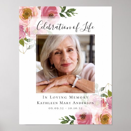 Roze Bloemen Foto In Lieve Herinnering Welkom Bord Poster (Voorkant)