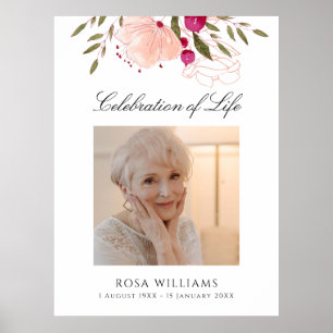 Roze bloemen foto levensviering herdenkingsbord poster