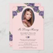 Roze Bloemen Foto Memorial Service Kaart (Voorkant / Achterkant)