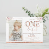 Roze Bloemen Foto Onederful 1st Verjaardag Kaart (Staand voorkant)