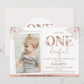 Roze Bloemen Foto Onederful 1st Verjaardag Kaart (Voorkant / Achterkant)