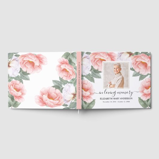 Roze Bloemen Foto Sympathie Uitvaart Waterverf Gastenboek (Volledig)