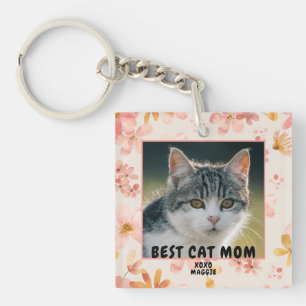 Roze bloemen foto van kattenmoeder  sleutelhanger