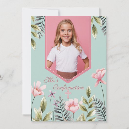 Roze Bloemen Fotobevestiging Uitnodiging (Voorkant)