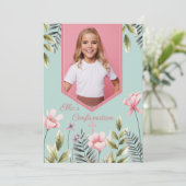 Roze Bloemen Fotobevestiging Uitnodiging (Staand voorkant)