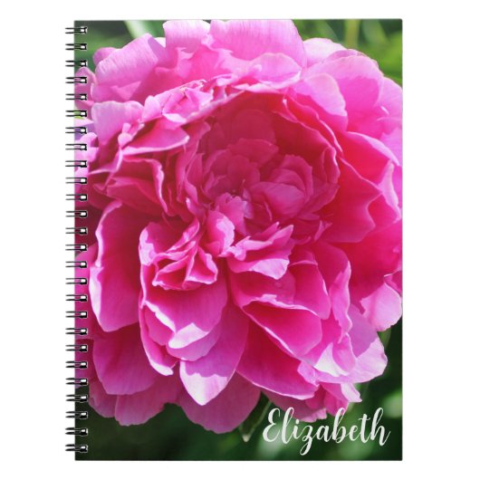Roze Bloemen Fotografie Elegante pioen Custom Notitieboek (Voorkant)