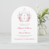 Roze Bloemen Frame Katholieke Trouw Uitnodiging (Staand voorkant)
