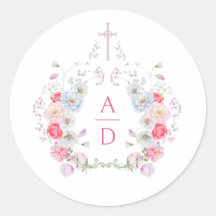 Roze Bloemen Frame Religieuze Huwelijks Monogramme