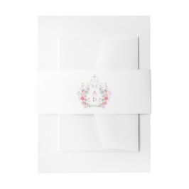 Roze Bloemen Frame Religieuze Huwelijks Monogramme Uitnodigingen Wikkel