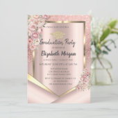 Roze Bloemen Frame Roze Goud Glitter Afstuderen Kaart (Staand voorkant)