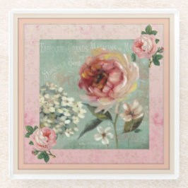 Roze Bloemen Franse Decor  Glas Onderzetter