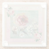 Roze Bloemen Franse Decor  Glas Onderzetter (Achterkant)