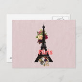 roze bloemen Franse giffeltoren Briefkaart (Voorkant / Achterkant)