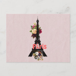 roze bloemen Franse giffeltoren Briefkaart
