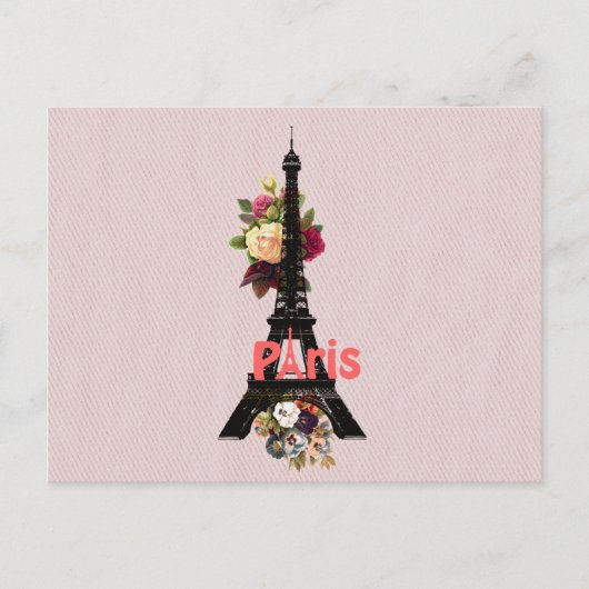  roze bloemen Franse giffeltoren Briefkaart (Voorkant)
