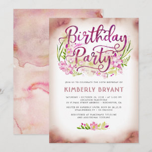 Roze bloemen Garden Elegant Floral Birthday Party Kaart