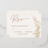 Roze bloemen Garden RSVP Echte Roos Gold Folie Uitnodiging Briefkaart (Voorkant / Achterkant)