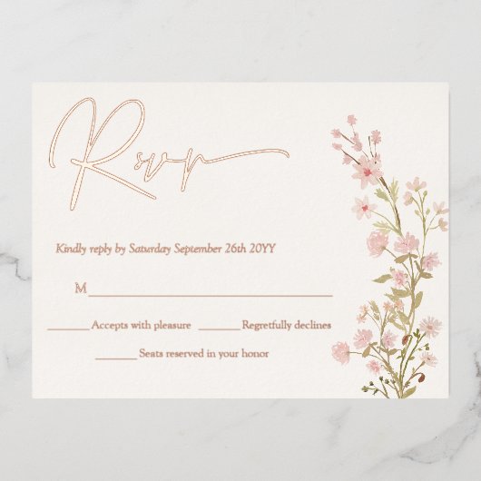 Roze bloemen Garden RSVP Echte Roos Gold Folie Uitnodiging Briefkaart (Voorkant)