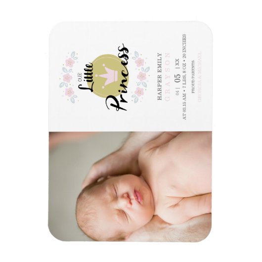 Roze Bloemen Garland Prinses Kroon Pasgeboren Meis Magneet (Verticaal)