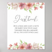 Roze Bloemen Gastenboek Sign Poster (Voorkant)