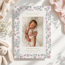 Roze bloemen | geboorteaankondigingskaart voor bab