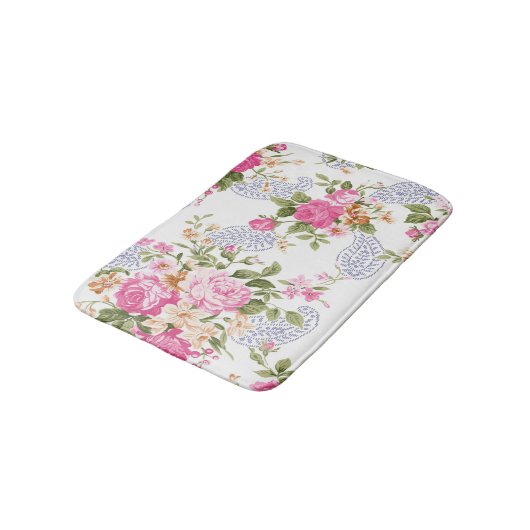 Roze bloemen gebreide bladeren badmat (Gekanteld)