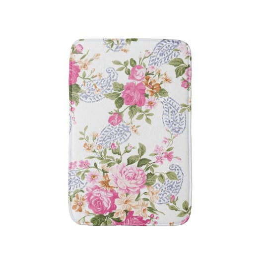 Roze bloemen gebreide bladeren badmat (Voorkant Verticaal)