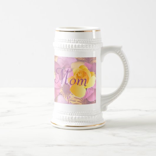 Roze bloemen Geel Roze Mam Beer Stein Bierpul (Rechts)