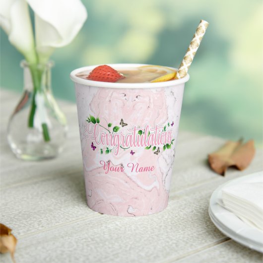 Roze Bloemen Gefeliciteerd tekst Paper cup Papieren Bekers (Insitu)