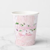 Roze Bloemen Gefeliciteerd tekst Paper cup Papieren Bekers (Achterkant)