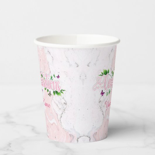 Roze Bloemen Gefeliciteerd tekst Paper cup Papieren Bekers (Links)