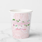 Roze Bloemen Gefeliciteerd tekst Paper cup Papieren Bekers (Voorkant)