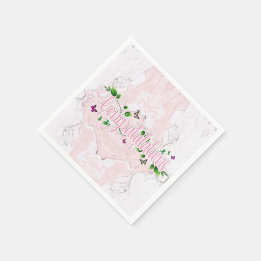 Roze Bloemen Gefeliciteerd tekst Papier Servet (Hoek)