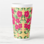 Roze bloemen gele achtergrond aluminiumwater bodem latte mok (Voorkant)