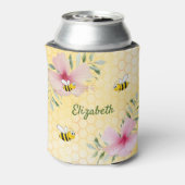 Roze bloemen gele naam blikjeskoeler (Blikje Achterkant)