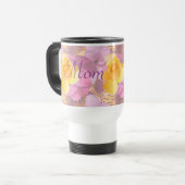Roze bloemen Gele rozen Mam Travel Mug Reisbeker (Voorkant links)