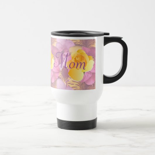 Roze bloemen Gele rozen Mam Travel Mug Reisbeker (Rechts)