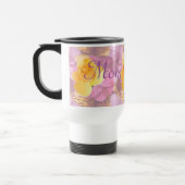 Roze bloemen Gele rozen Mam Travel Mug Reisbeker (Links)