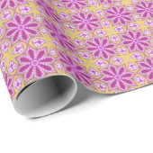 Roze bloemen gele sterren Meisjesgeschenk Cadeaupapier (Rol Hoek)