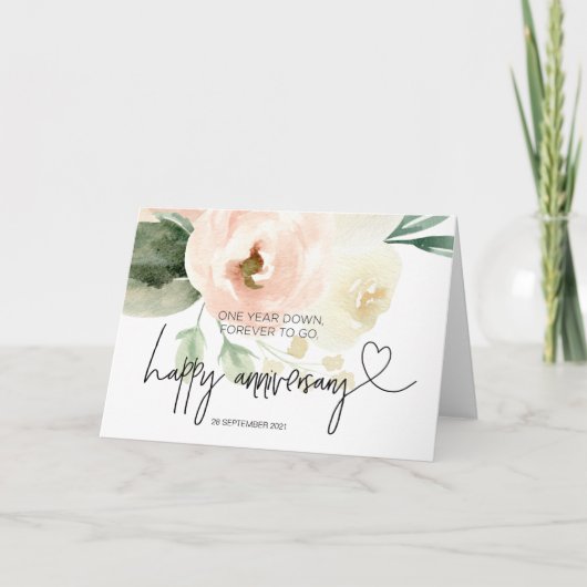 Roze Bloemen Gelukkig 1e Jubileum voor Man Kaart (Voorkant)