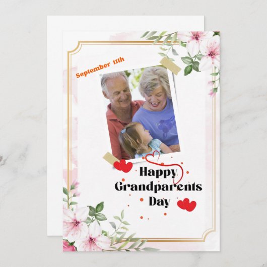 Roze Bloemen Gelukkige Grootouders Dag Kaart (Voorkant / Achterkant)