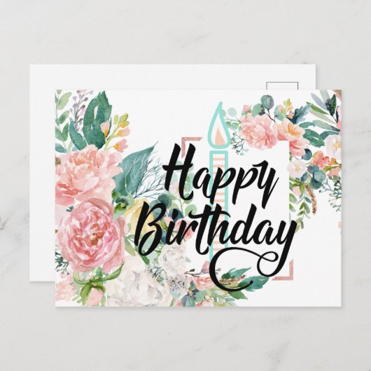 Roze Bloemen Gelukkige Verjaardag Briefkaart (Voorkant / Achterkant)