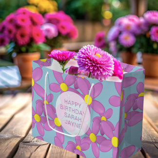 Roze Bloemen Gelukkige Verjaardag Grote Geschenkta Groot Cadeauzakje