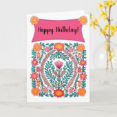 Roze Bloemen Gelukkige Verjaardag Kaart (Gele Bloem)