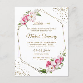 Roze Bloemen Geometrisch Goud Lijst Islamitische M Informatiekaartje